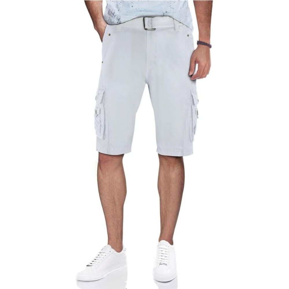 XRAY Mens Belted Snap Detail Casual Cargo Shorts, White, 42 REG, DM